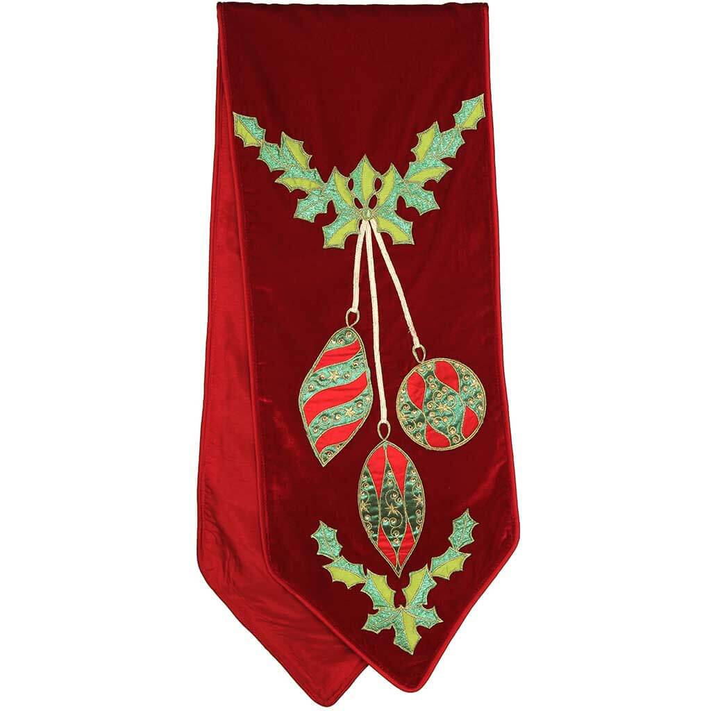 Velvet Hanging Ornaments Table Runner, 72in x 13in