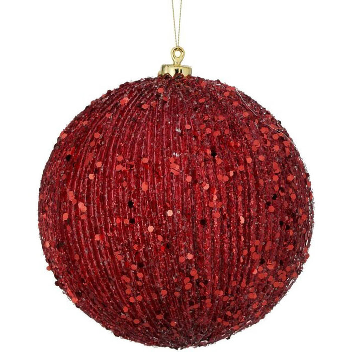 Beaded Metalic Ridged Ball Ornament, 6in
