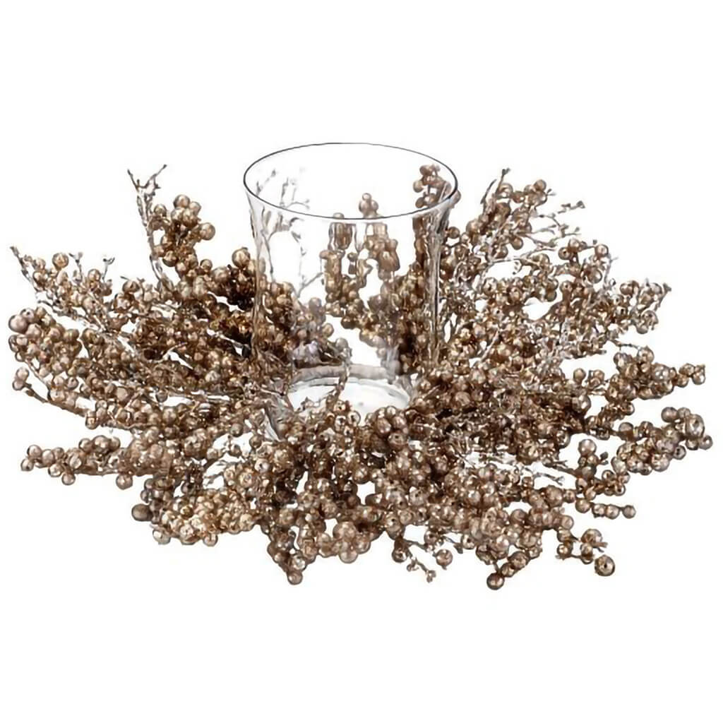 Waterproof Berry/Sequin/Twig Glass Candle Holder, 16in