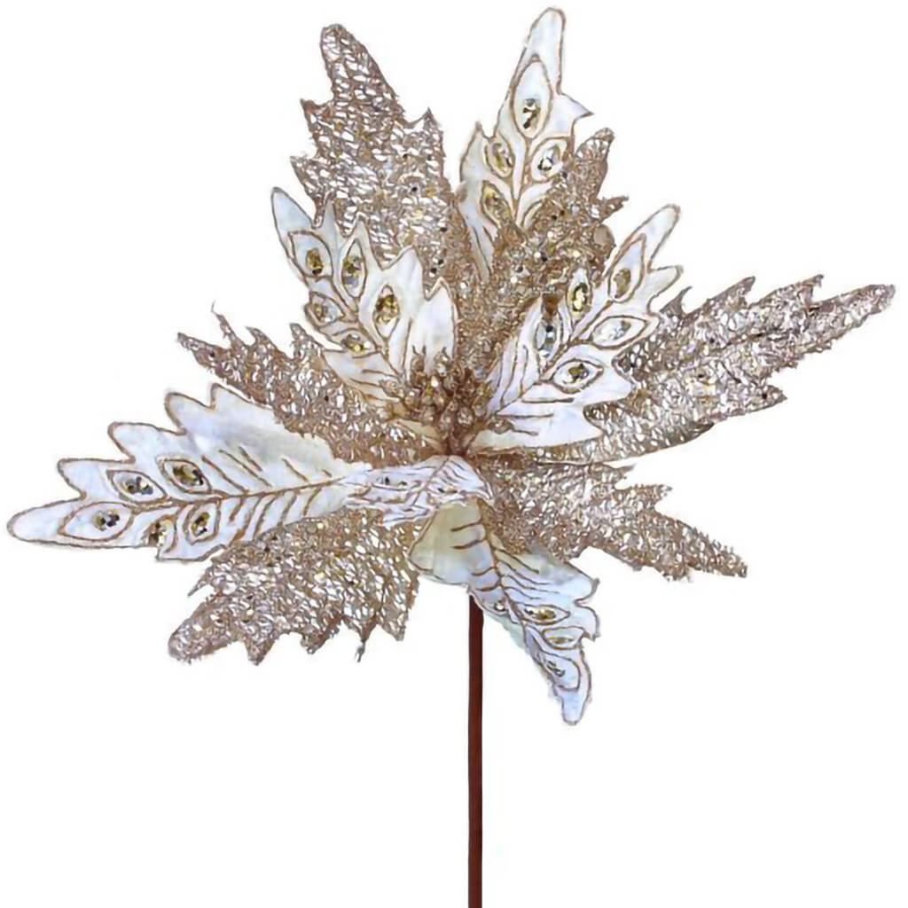 Vein Jewel Poinsettia Stem 25in, Gold