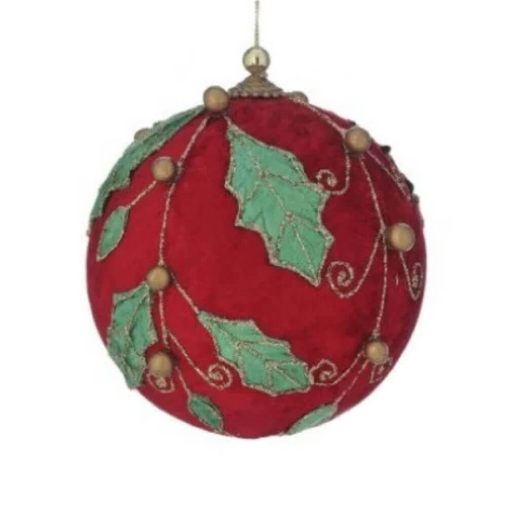 Holly Ornament Velvet Ball Red/Green/Gold