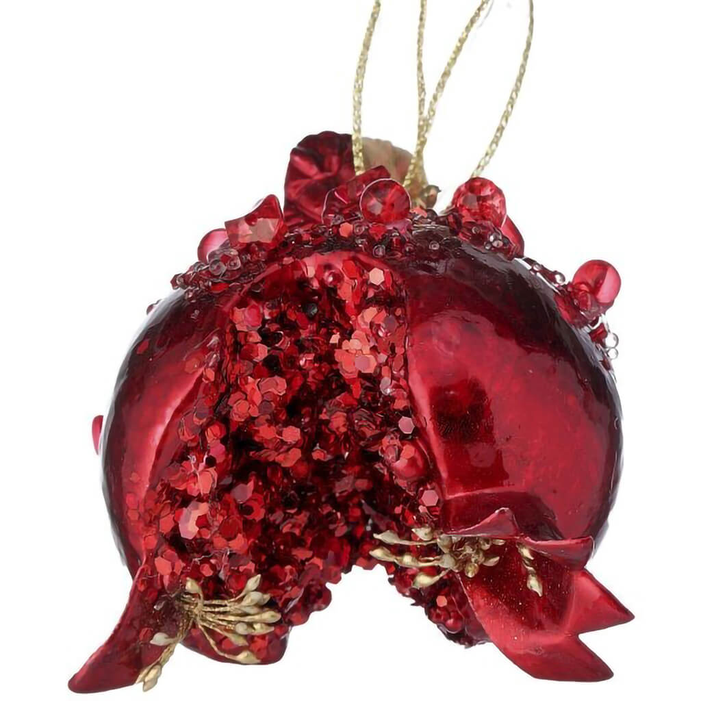 Heavy Jeweled Pomegranate/Leaf Ornament 4.5in