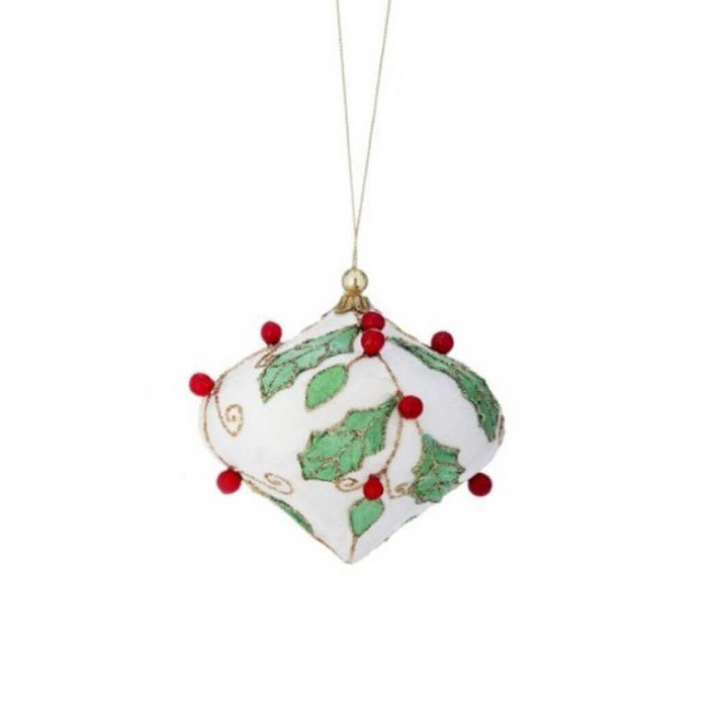 Holly Ornament Velvet Onion White/Green/Red