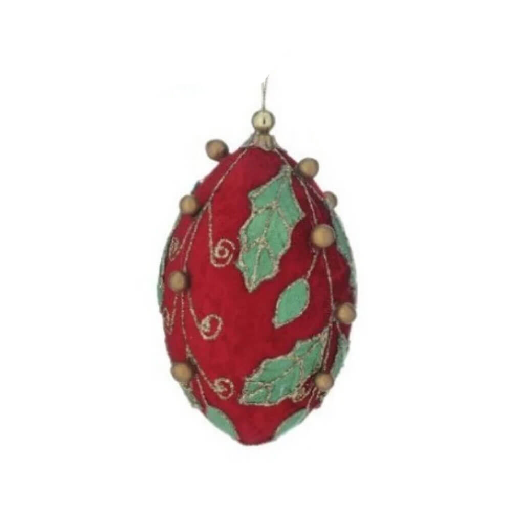 Holly Ornament Velvet Finial Red/Green/Gold