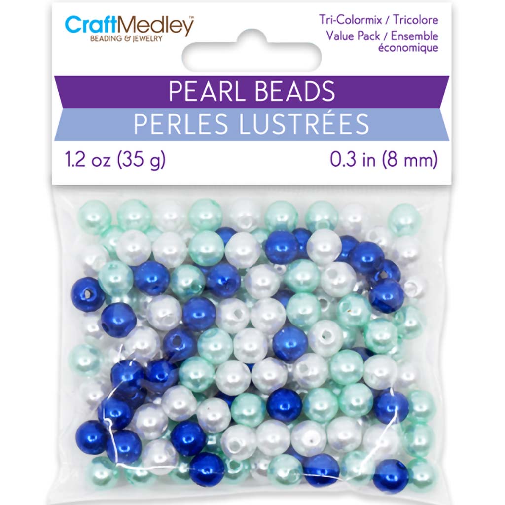 Pearl Beads: Gloss Tri-Colormix 35gms- Blue, 8mm