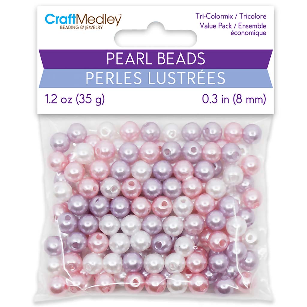 Pearl Beads: Gloss Tri-Colormix 35gms- Pink, 8mm