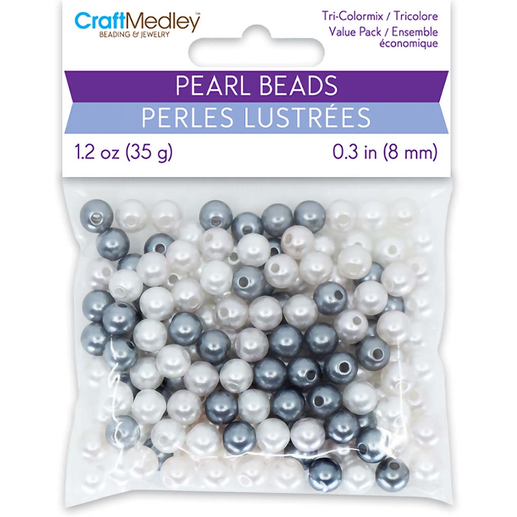 Pearl Beads: Gloss Tri-Colormix 35gms -Smoke, 8mm