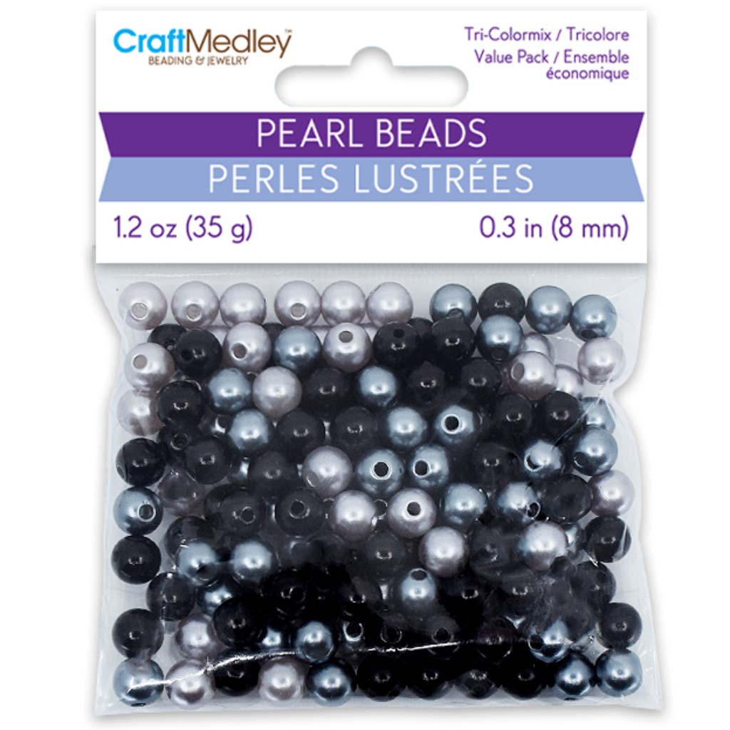 Pearl Beads: Gloss Tri-Colormix 35gms- Black, 8mm