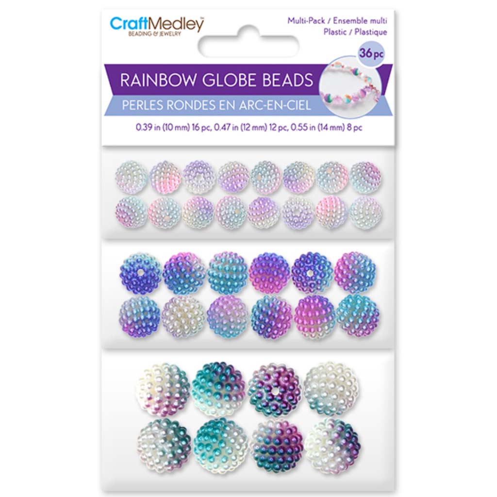 Plastic Beads: Globe Rainbow Micro-Bead Multi-Packs 36pc-Asst #1, 10 x 12 x 14mm
