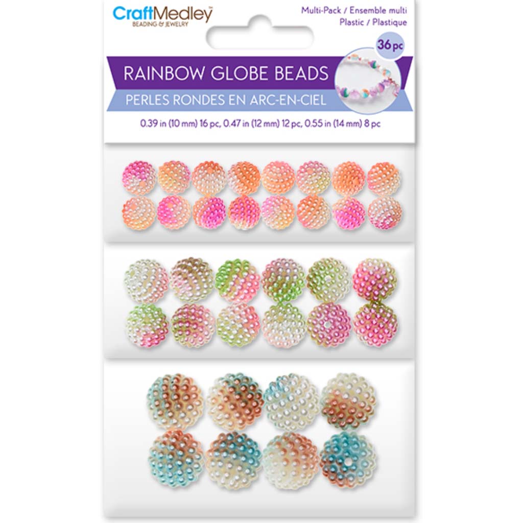 Plastic Beads: Globe Rainbow Micro-Bead Multi-Packs 36pc-Asst #2, 10 x 12 x 14mm