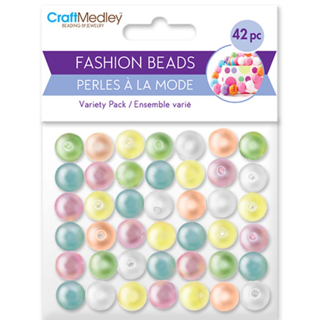 Plastic Fashion Beads: Multi-Packs-B, Glossy Pearl, 42-45pc