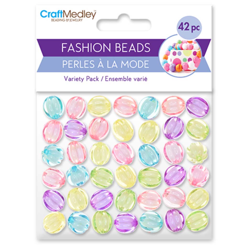 Plastic Fashion Beads: Multi-Packs- F, Watermelon Pastel, 42-45pc