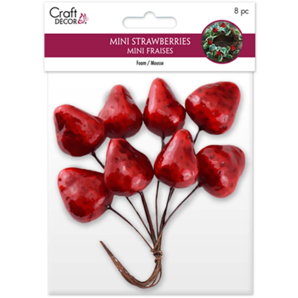 Craft Decor:  Mini Strawberry Pick Foam Glossy, 2.5cm,  8pc