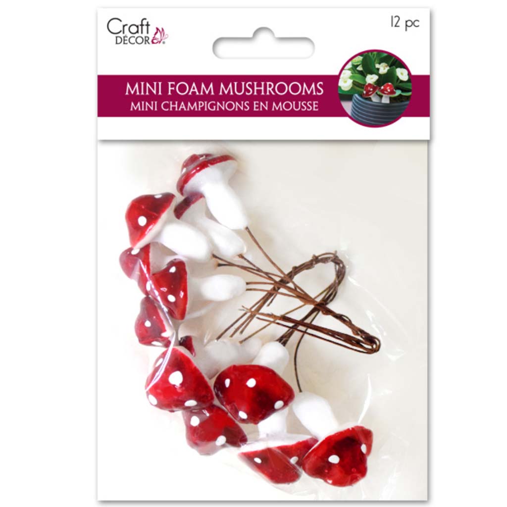 Craft Decor: Mini Foam Mushroom Picks 12pc (2cmx6/2.5cmx6)