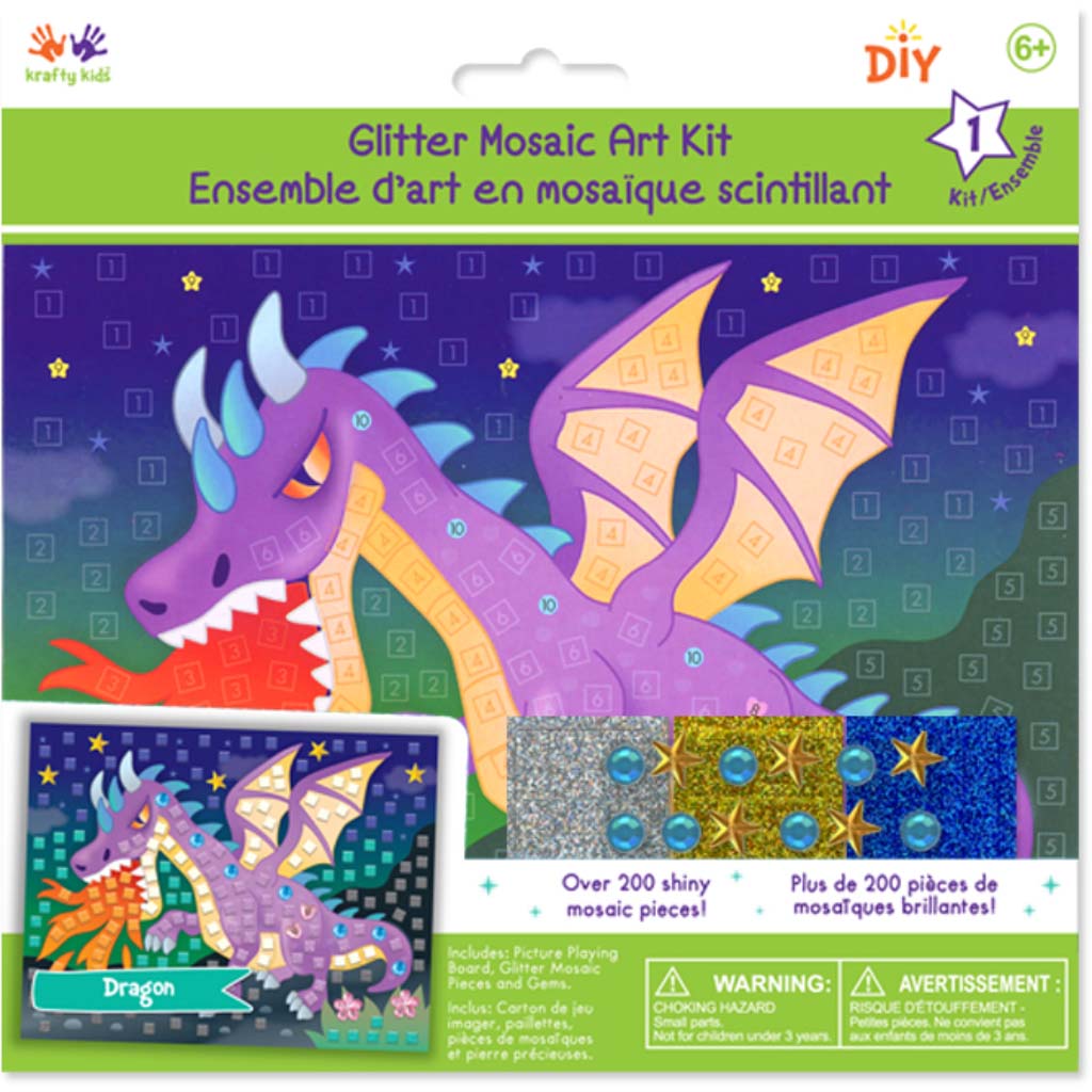 Krafty Kids Kit: DIY Glitter Mosaic Art Kit w/Gems-Dragon