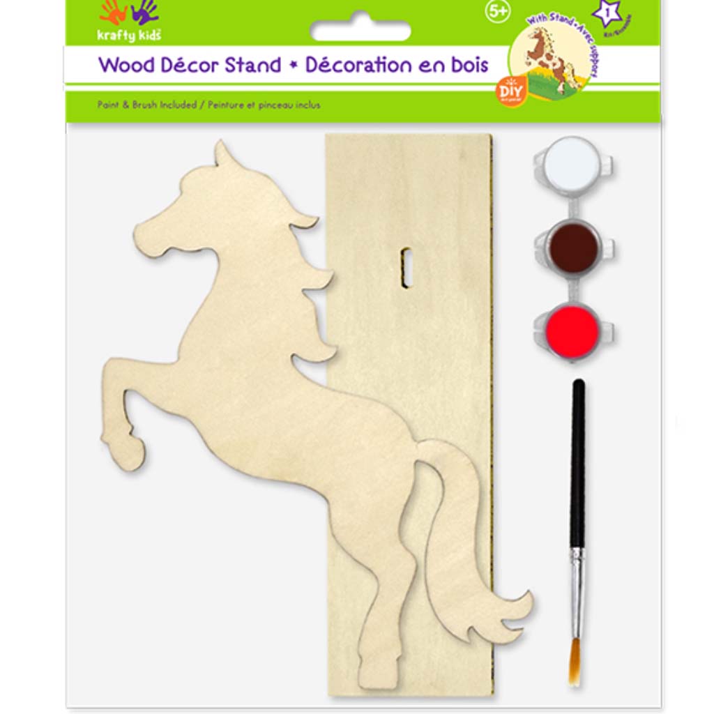 Krafty Kids Kit: DIY Wood Stand-Ups w/3 Paint Pots+Brush-Horse, 7in x 6in