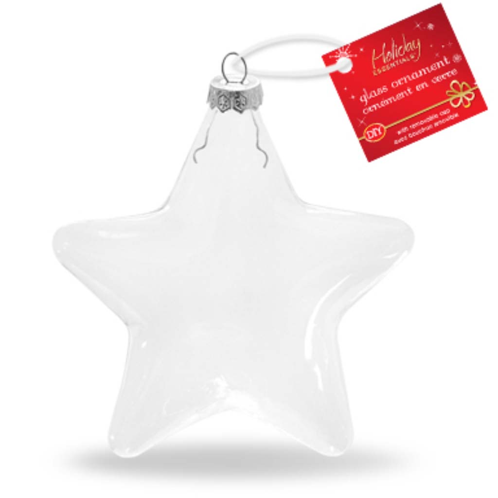 Seasonal Decor DIY Clear Ornament Glass Star With Metal Hanger, 8cm