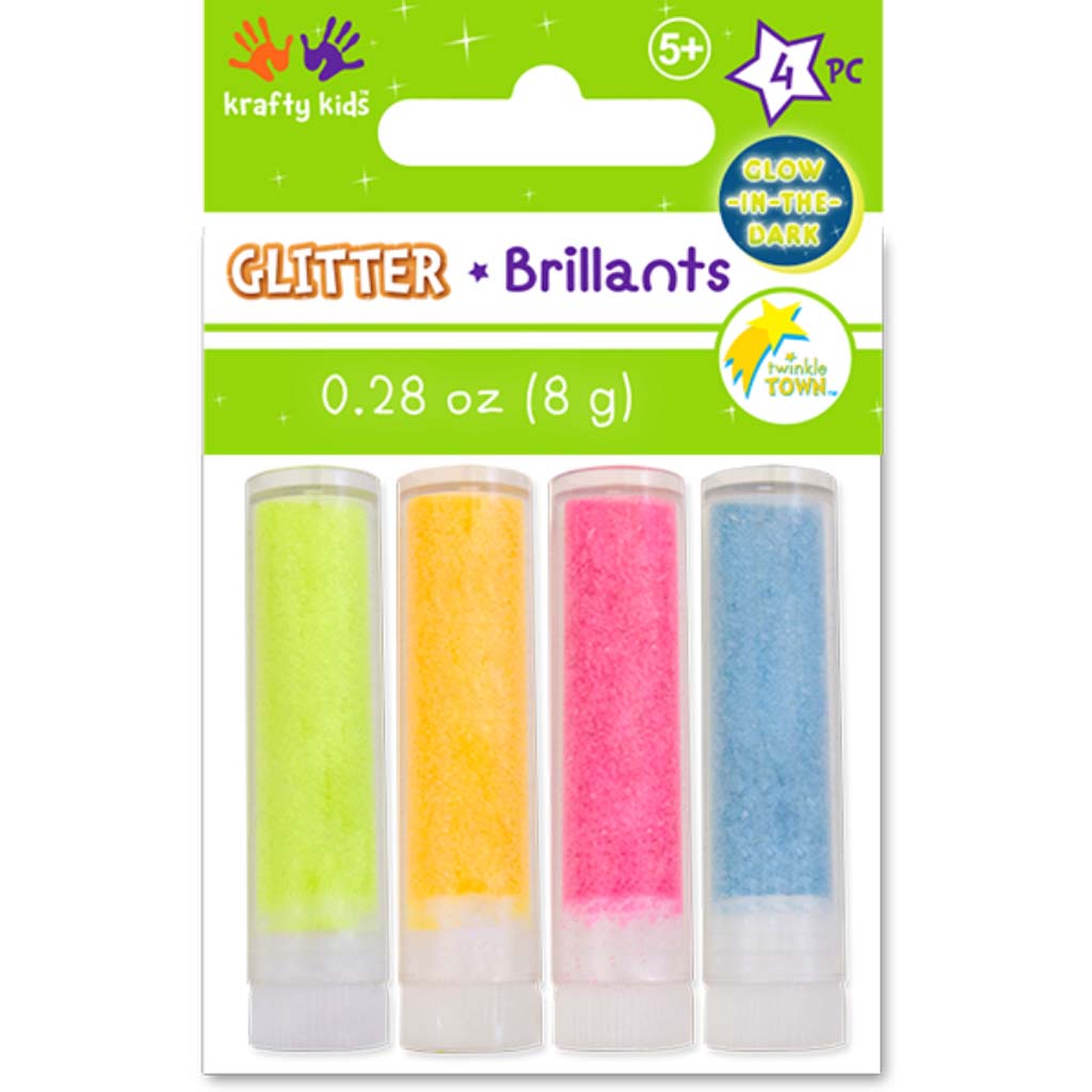 Twinkle Town:  Glow-in-the-Dark Glitter Vials, Asst-Neon, 8g, 4pc x 2g