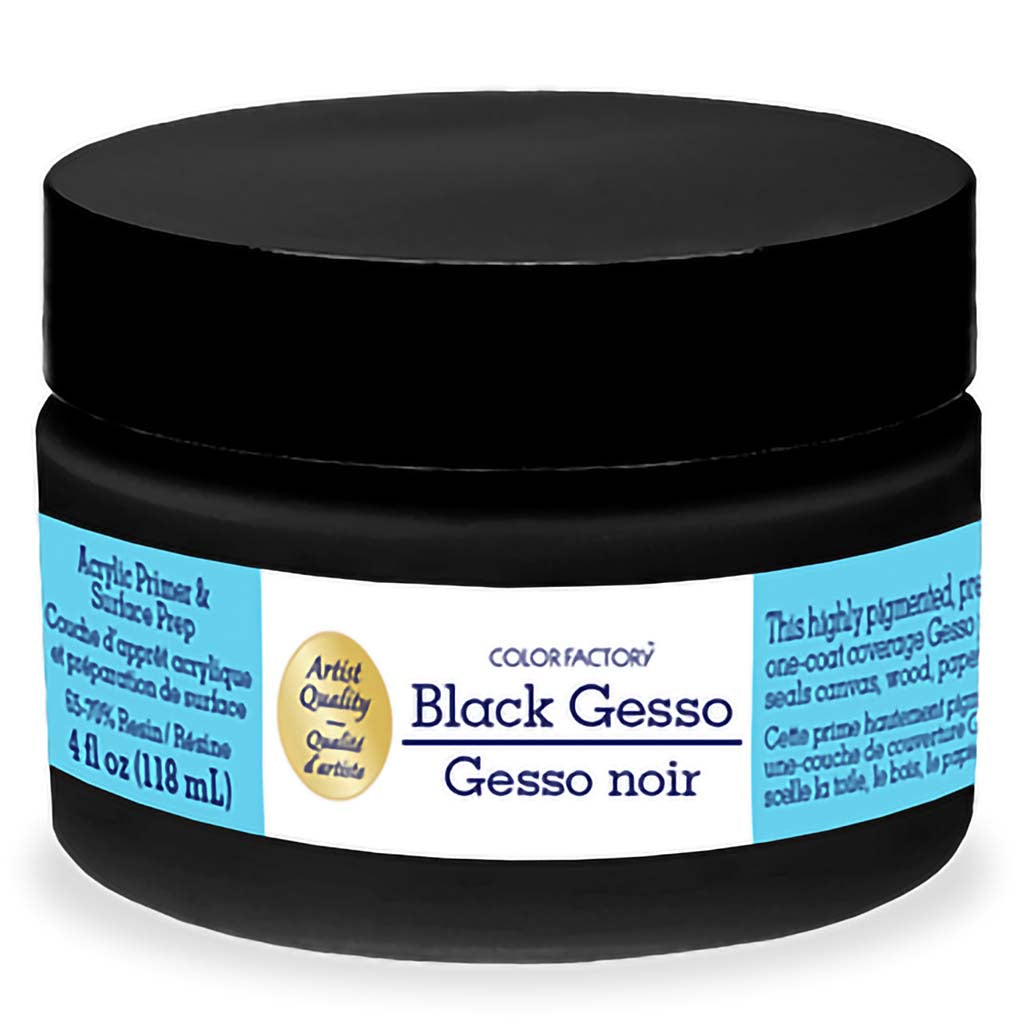 Color Factory Media: Gesso (118ml) Acrylic Primer &amp; Surface Prep-Black, 4oz