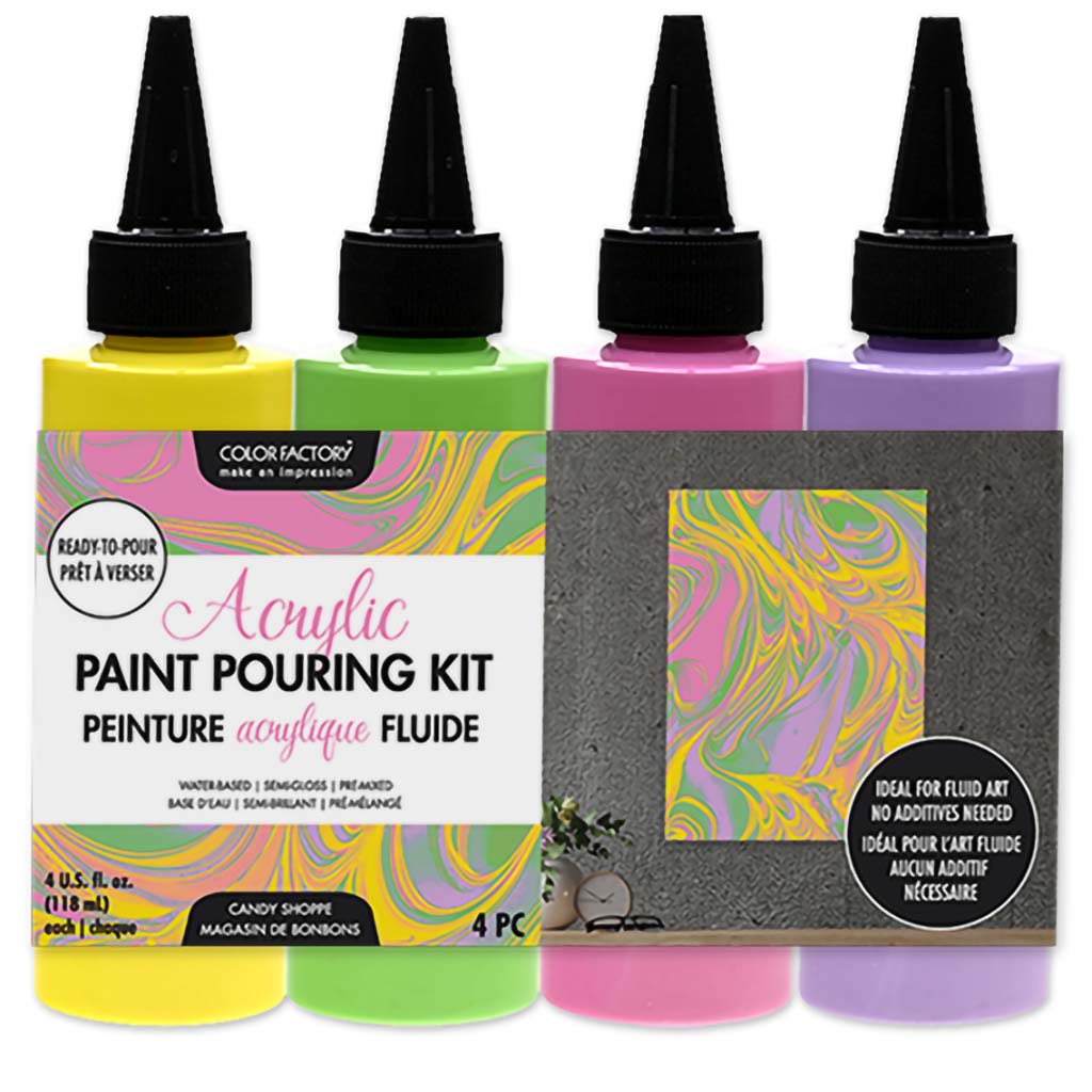 Color Factory:  Acrylic Pouring Paint Kit, Ready To Pour-Candy Shoppe,4oz, 4ct