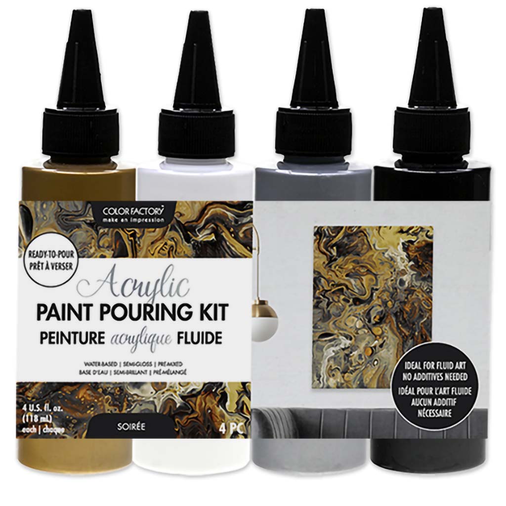 Color Factory:  Acrylic Pouring Paint Kit, Ready To Pour-Soir�e,  4oz, 4ct