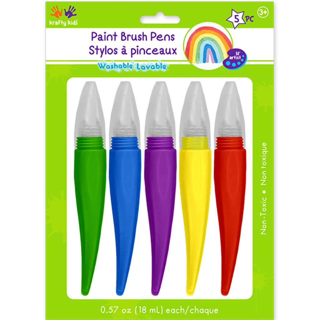 Krafty Kids: Lil&#39; Artist Paint Brush Pens 5pc Washable (18ml x5)-Primary Asst