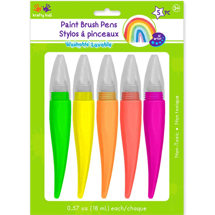 Krafty Kids: Lil' Artist Paint Brush Pens 5pc Washable (18ml x5)-Neon Asst