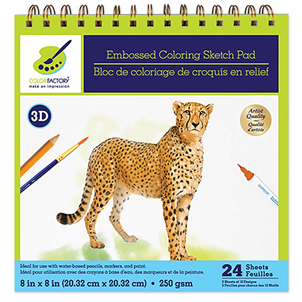 Color Factory: 3D Embossed Coloring Sketch Pad -Tropicana, 8in x 8in 250gsm, 24Sht
