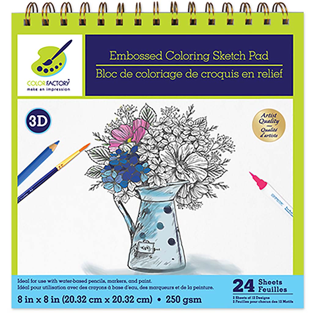 Color Factory: 3D Embossed Coloring Sketch Pad -In The Garden, 8in x 8in 250gsm, 24Sht