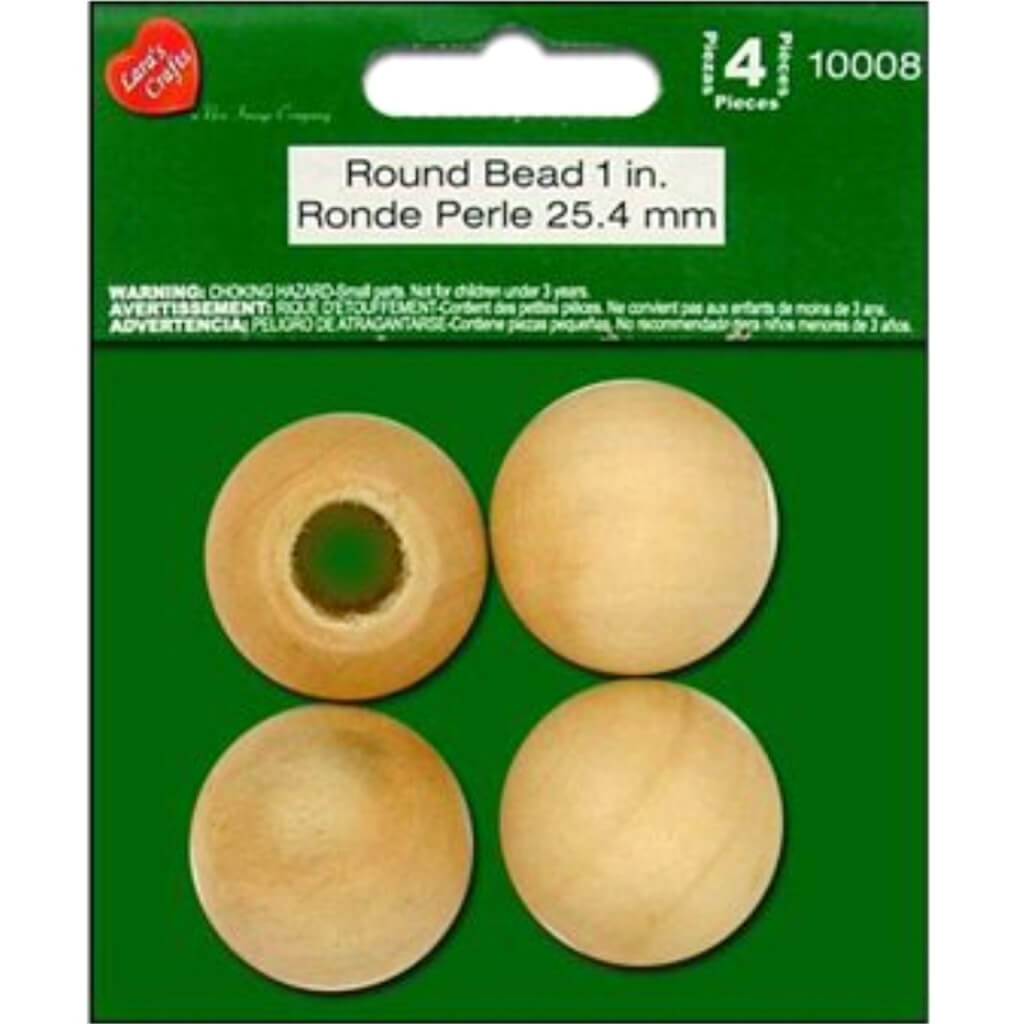 Wood Round Bead 1in 4pcs