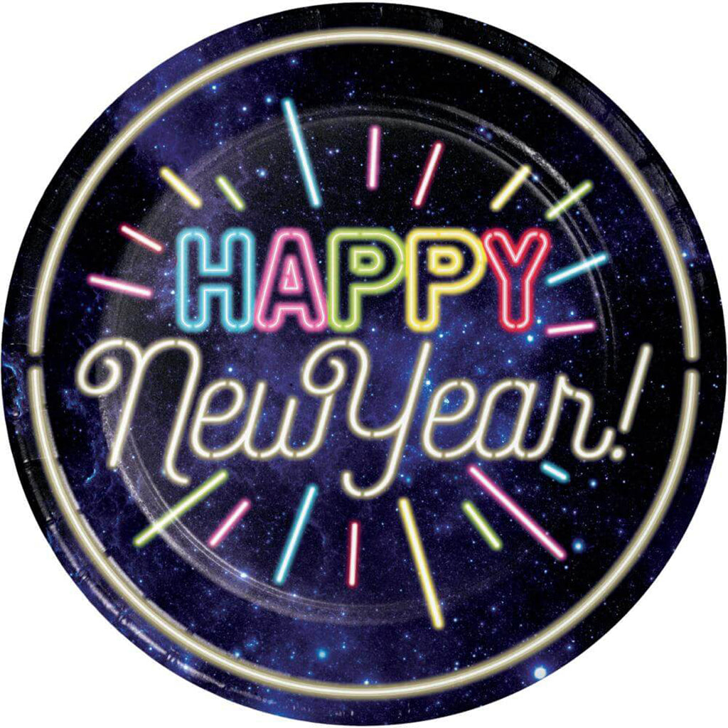 Neon New Year Dinner Plates 8ct, 9in