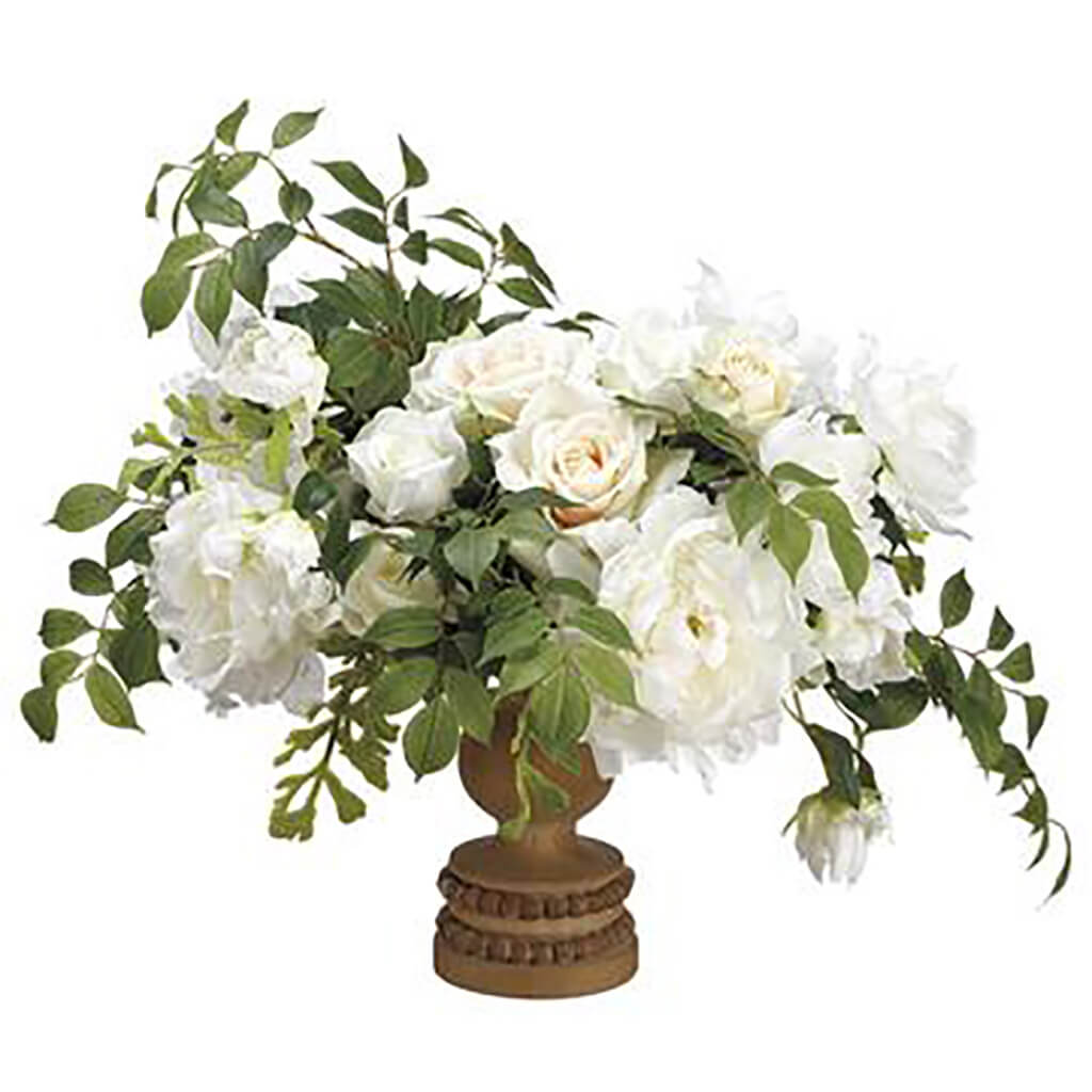 Rose/Peony/Miller Fern in Footed Plate White, 19in