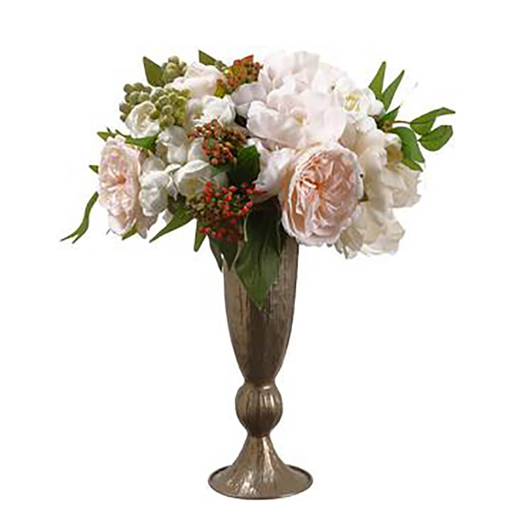 Peony/Ranunculus in Vase�White Pink, 16in H x 12in W x 12in L