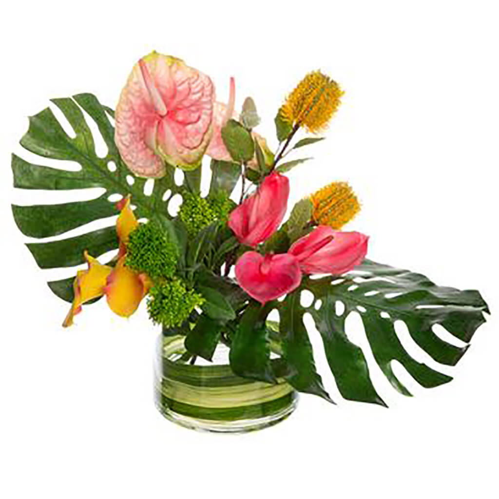 Calla Lily/Anthurium/Leaf Pink Yellow, 19in H x 20in W x 28in L