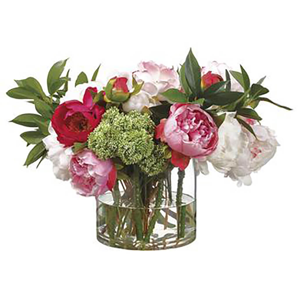 Mix Peony in Glass Vase Pink, 15.25in H x 20in W x 23in L