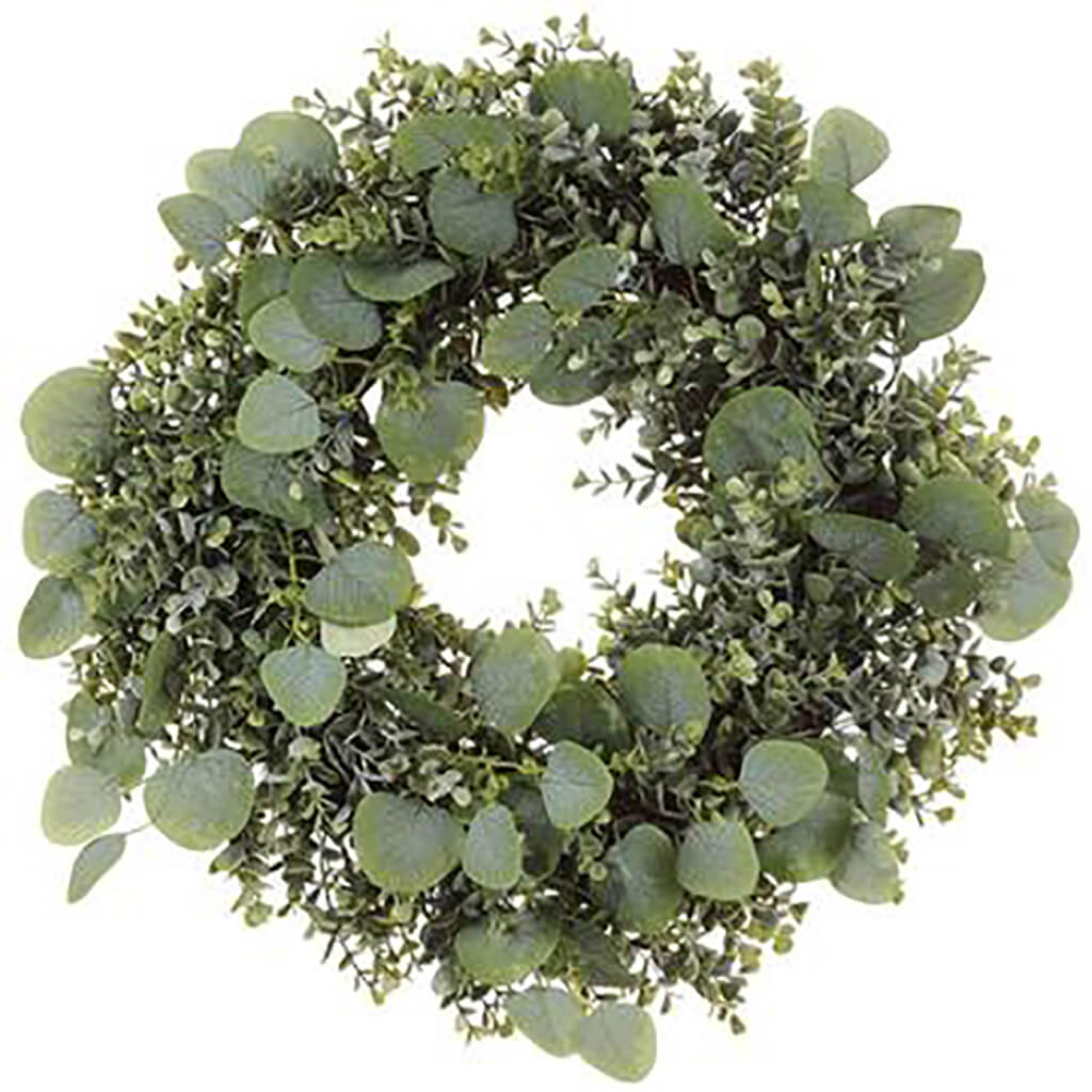 Eucalyptus/Boxwood Wreath Green Gray, 22in