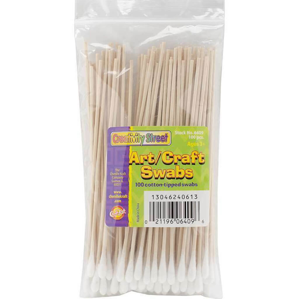 Art &amp; Craft Swabs 6in Long Natural Wood Handles 100 Count