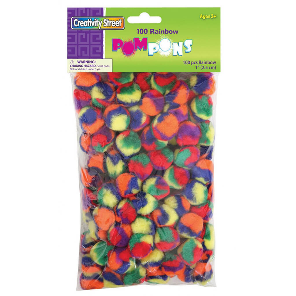 Pom Pons Rainbow Poms 1in of 100ct