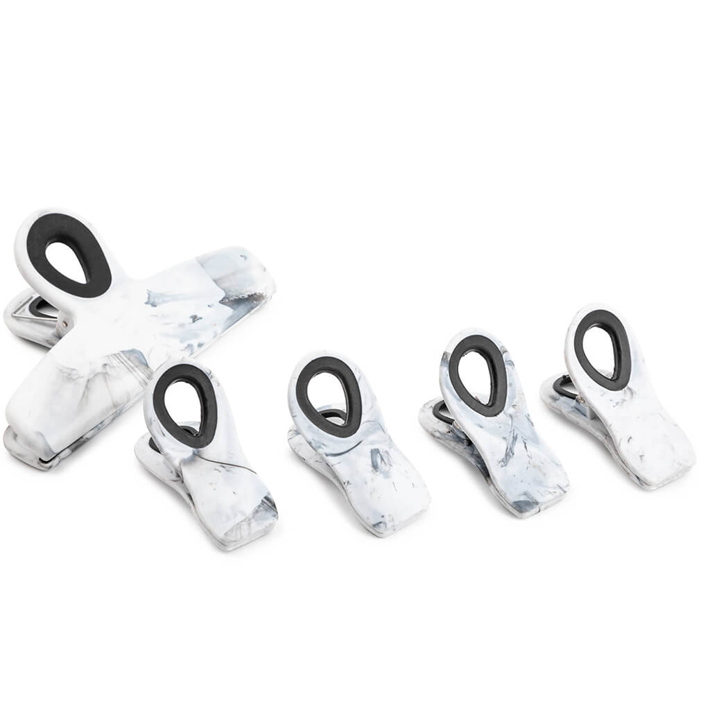 5pc Signature Bag Clips - White Marble (1 large + 4 small)