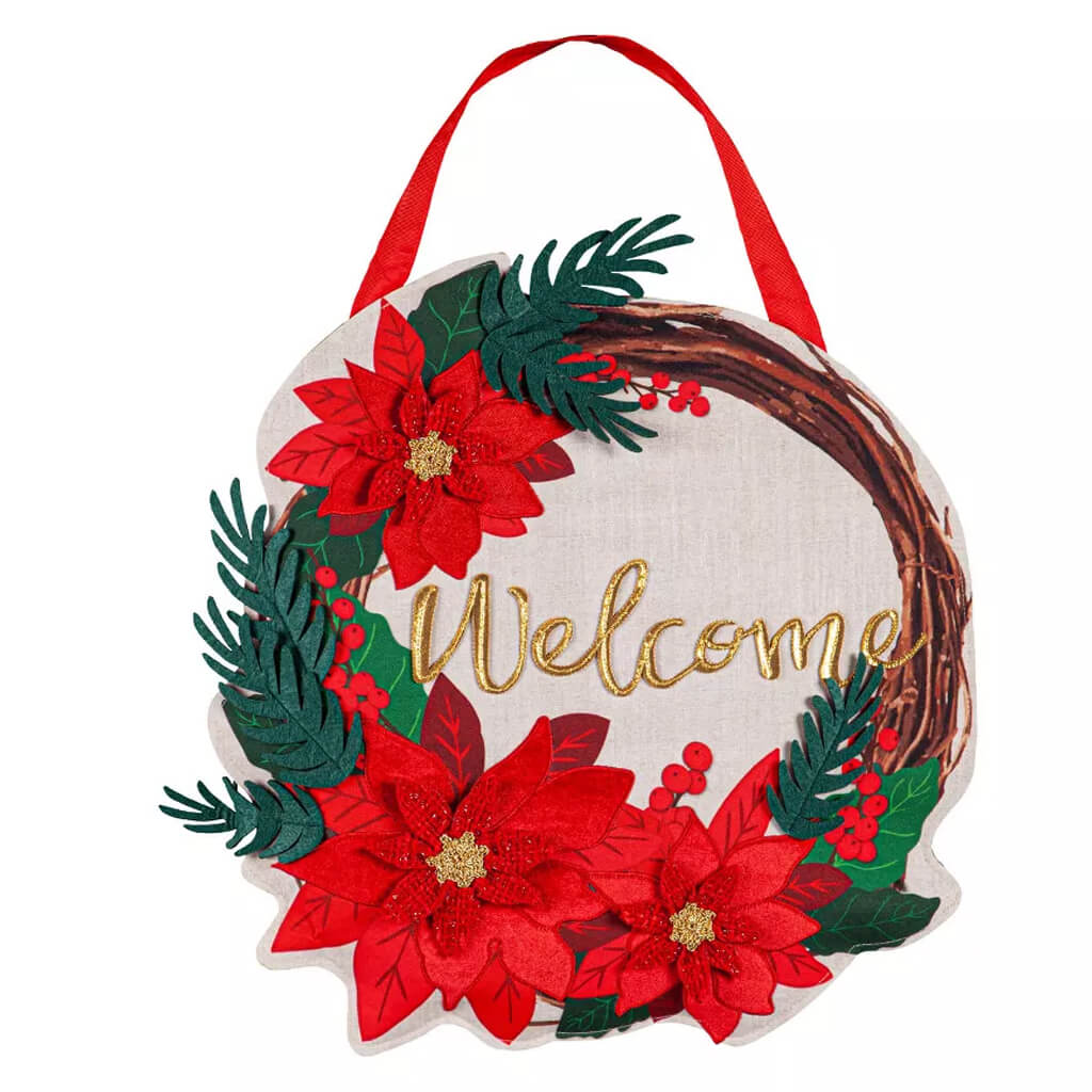 Evergreen Poinsettia Welcome Wreath Door Décor