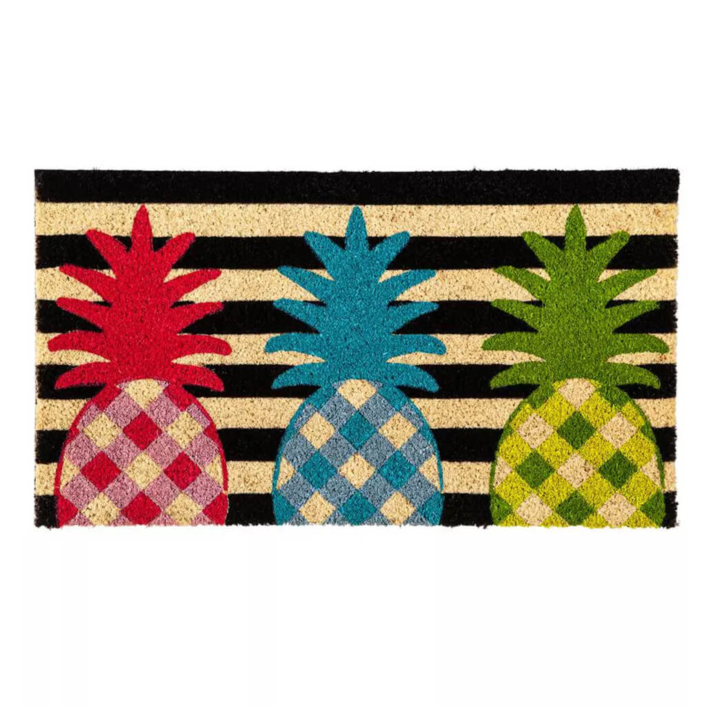 Evergreen Black and White Pineapple Coir Doormat