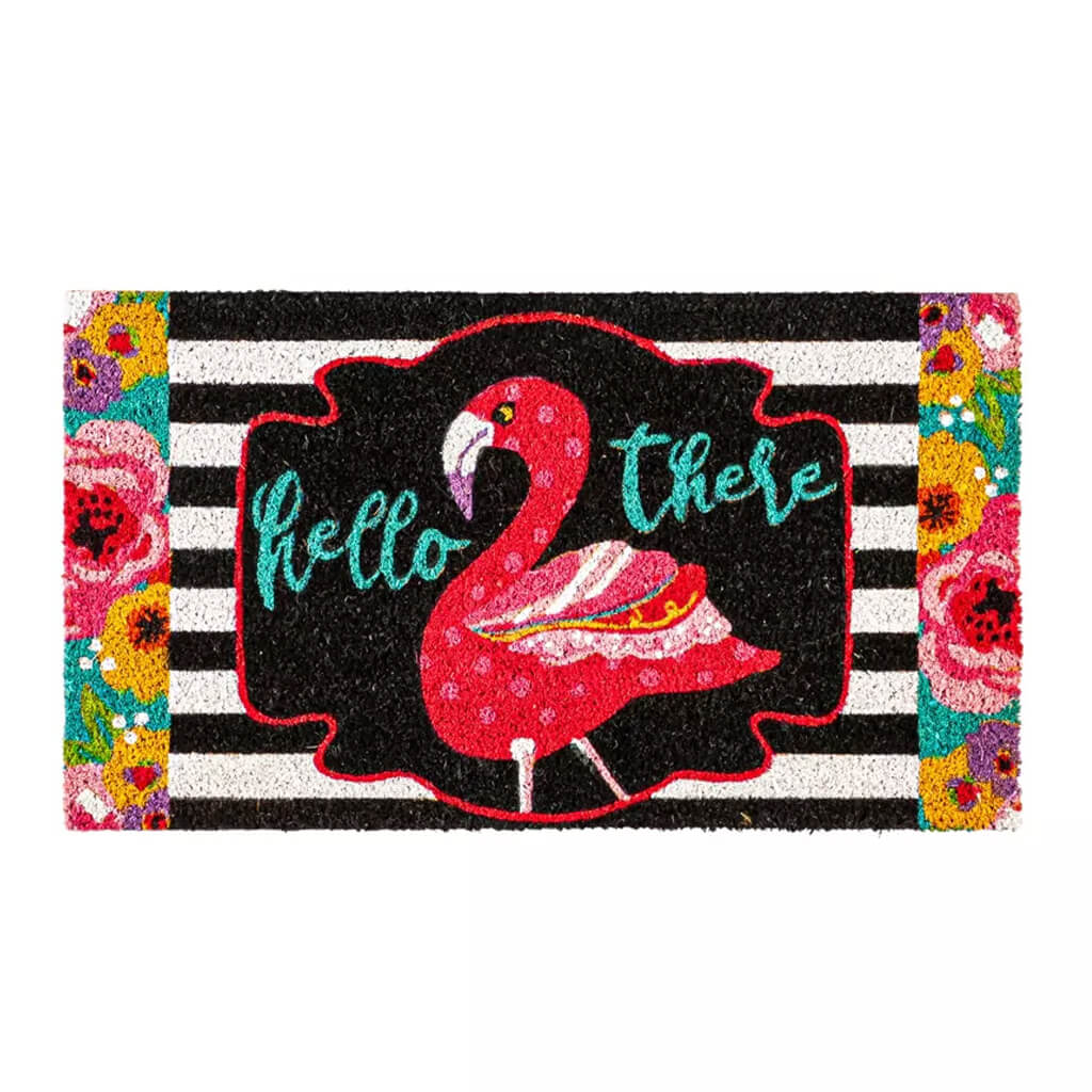 Evergreen Flamingo Stripes and Flowers Coir Doormat