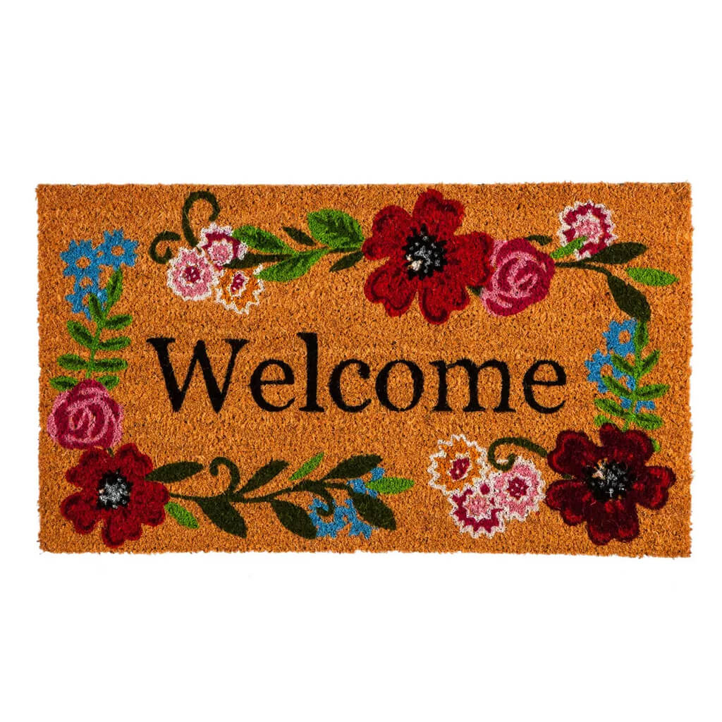 Evergreen Floral Framed Welcome Coir Doormat