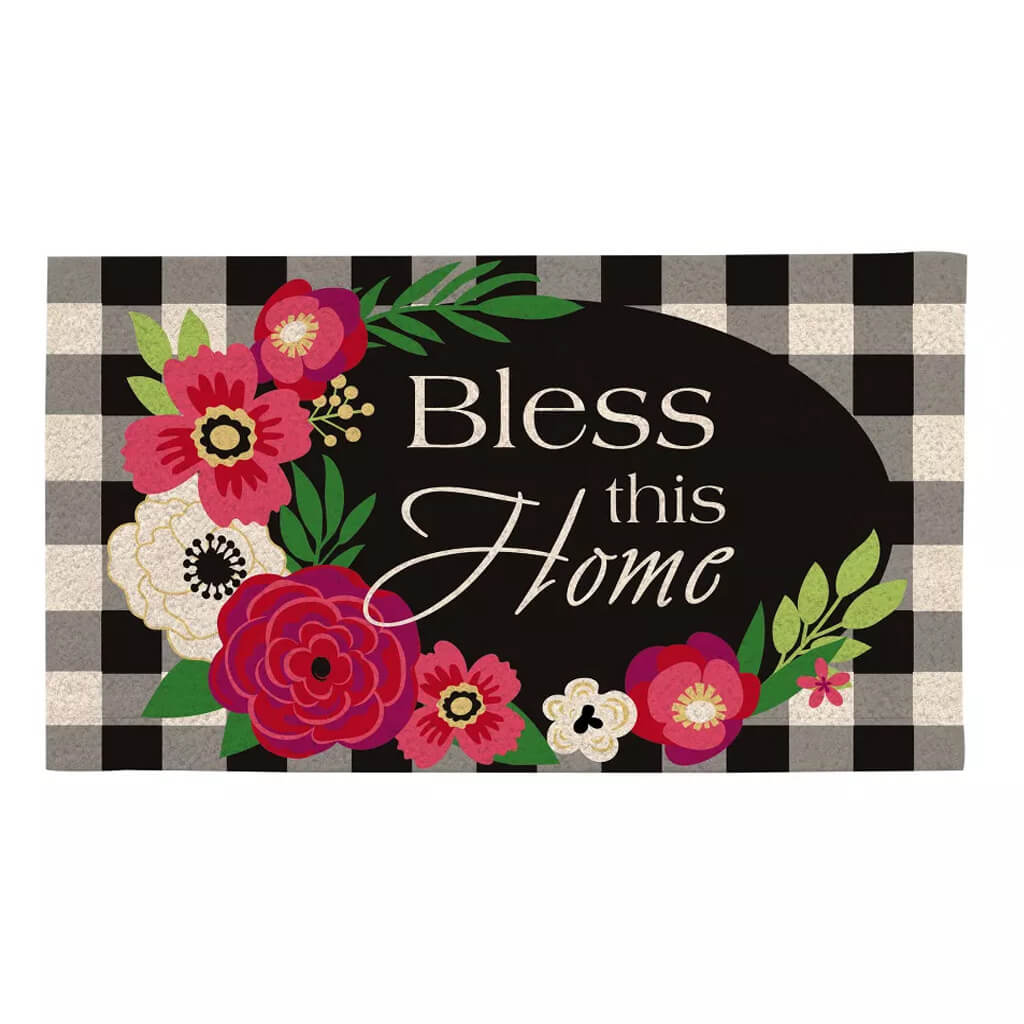 Evergreen Plaid Bless This Home Coir Doormat