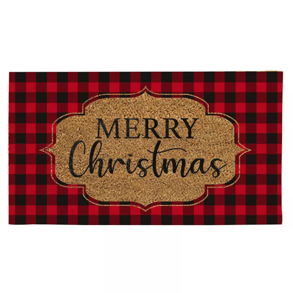 Evergreen Buffalo Check Christmas Coir Doormat Red