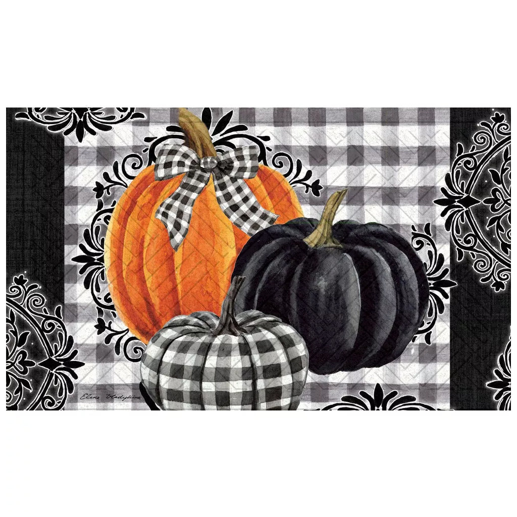 Evergreen Pumpkin Check Embossed Doormat