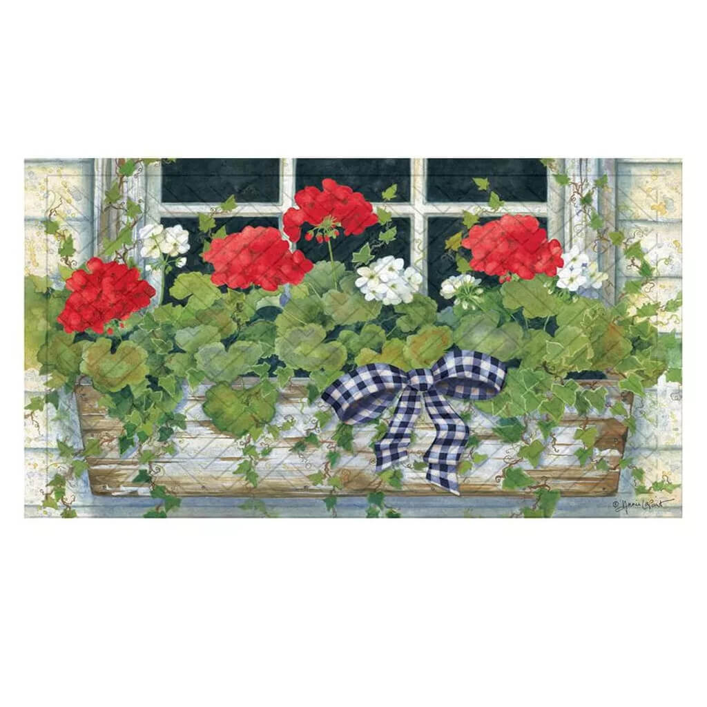 Evergreen Window Box Flowers Embossed Doormat