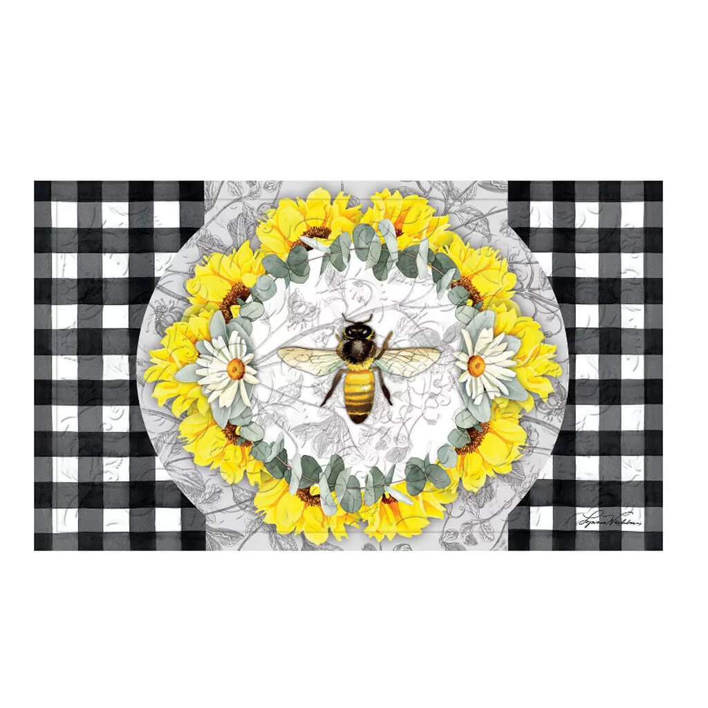 Evergreen Honey Bee and Flowers Embossed Doormat