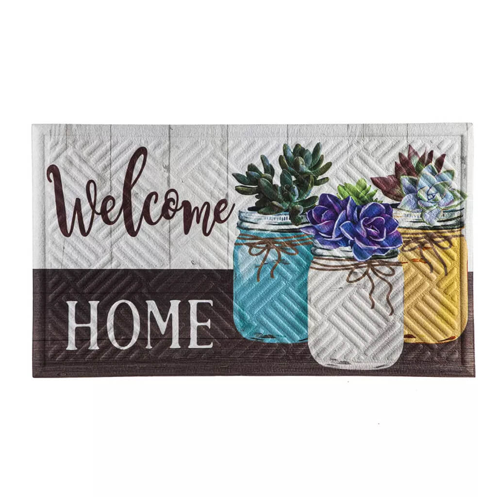 Evergreen Mason Jar Succulents Embossed Doormat