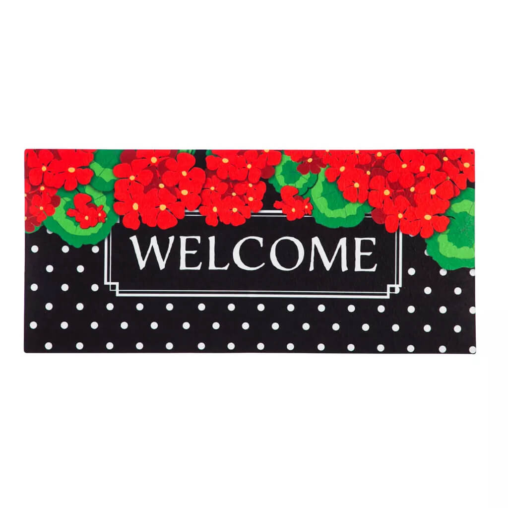 Evergreen Geranium Polka Dot Welcome Sassafras Floor Mat